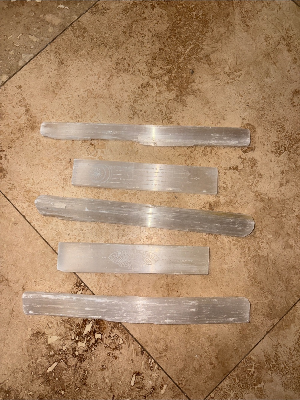Raw and Etched Selenite Crystal Wand Stones Set of 5 - Natural White Selenite